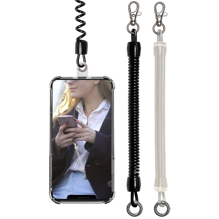 Wholesale Telephone Wire Key Ring hanging lobster clasp Keychain Elastic Loop Spring Lanyard Tether mobile phone straps