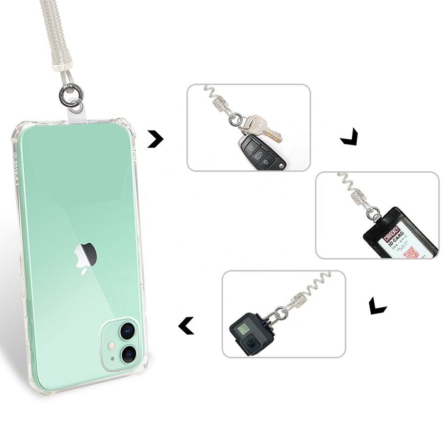 Wholesale Telephone Wire Key Ring hanging lobster clasp Keychain Elastic Loop Spring Lanyard Tether mobile phone straps