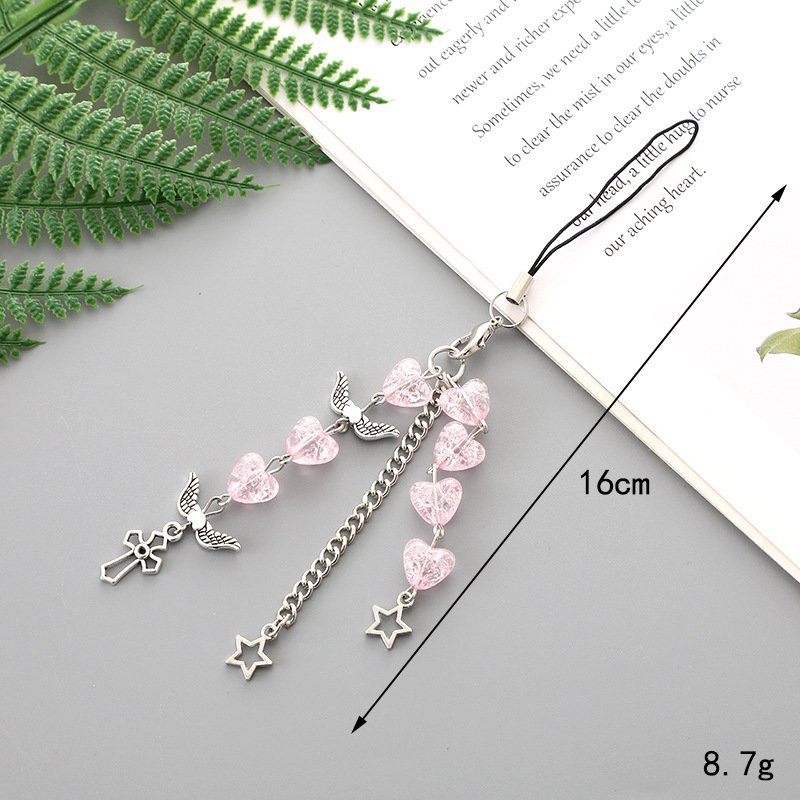 Lilangda Gothic Pentagonal Star Cross Keychain Pendant Y2K letter Mobile Phone Chain Lanyard Phone Strap Accessory For Keys