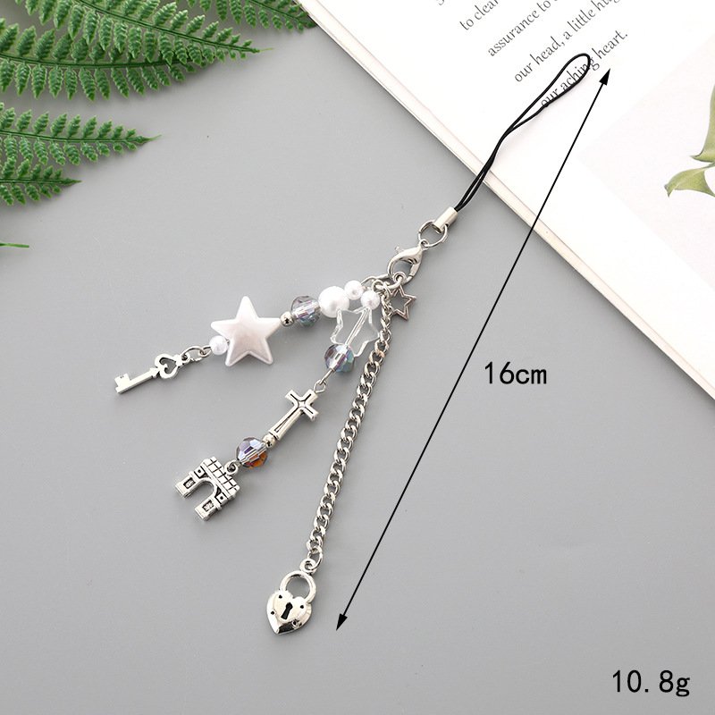 Lilangda Gothic Pentagonal Star Cross Keychain Pendant Y2K letter Mobile Phone Chain Lanyard Phone Strap Accessory For Keys