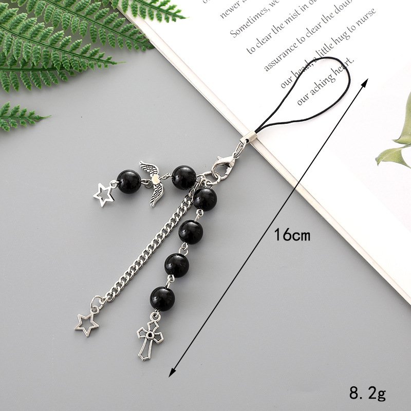 Lilangda Gothic Pentagonal Star Cross Keychain Pendant Y2K letter Mobile Phone Chain Lanyard Phone Strap Accessory For Keys