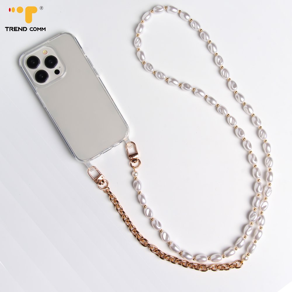 Luxury DIY Heavy Duty Metal Mobile Phone Strap Quality Bead Pearl Chain Lanyard Crossbody Device Drop Prevention DIY Jewelry Bag