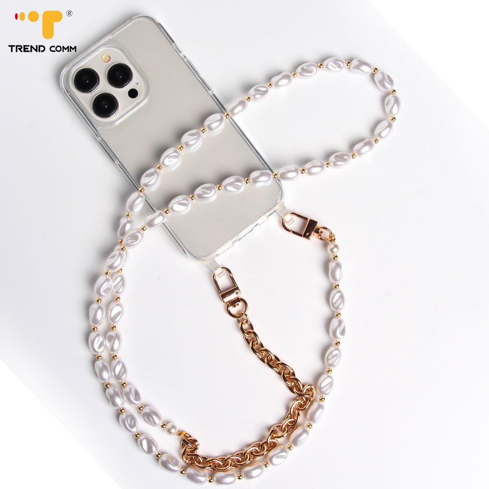Luxury DIY Heavy Duty Metal Mobile Phone Strap Quality Bead Pearl Chain Lanyard Crossbody Device Drop Prevention DIY Jewelry Bag