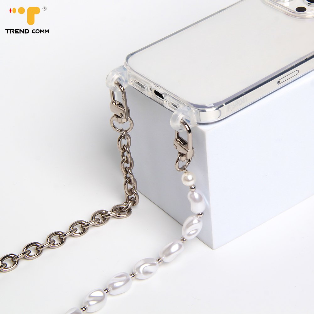 Luxury DIY Heavy Duty Metal Mobile Phone Strap Quality Bead Pearl Chain Lanyard Crossbody Device Drop Prevention DIY Jewelry Bag
