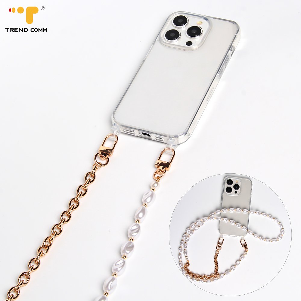 Luxury DIY Heavy Duty Metal Mobile Phone Strap Quality Bead Pearl Chain Lanyard Crossbody Device Drop Prevention DIY Jewelry Bag