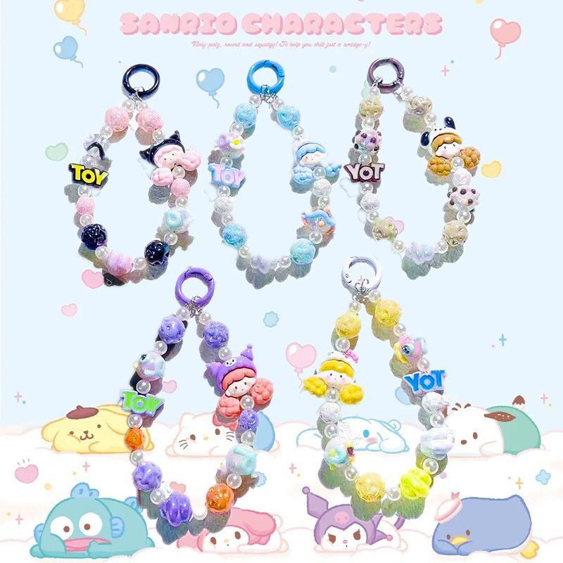 Ins Handmade Colorful Crystal Bead Mobile Phone Chain For Women Wrist Strap Keychain Cute Flower Mobile Phone Strap Lanyard