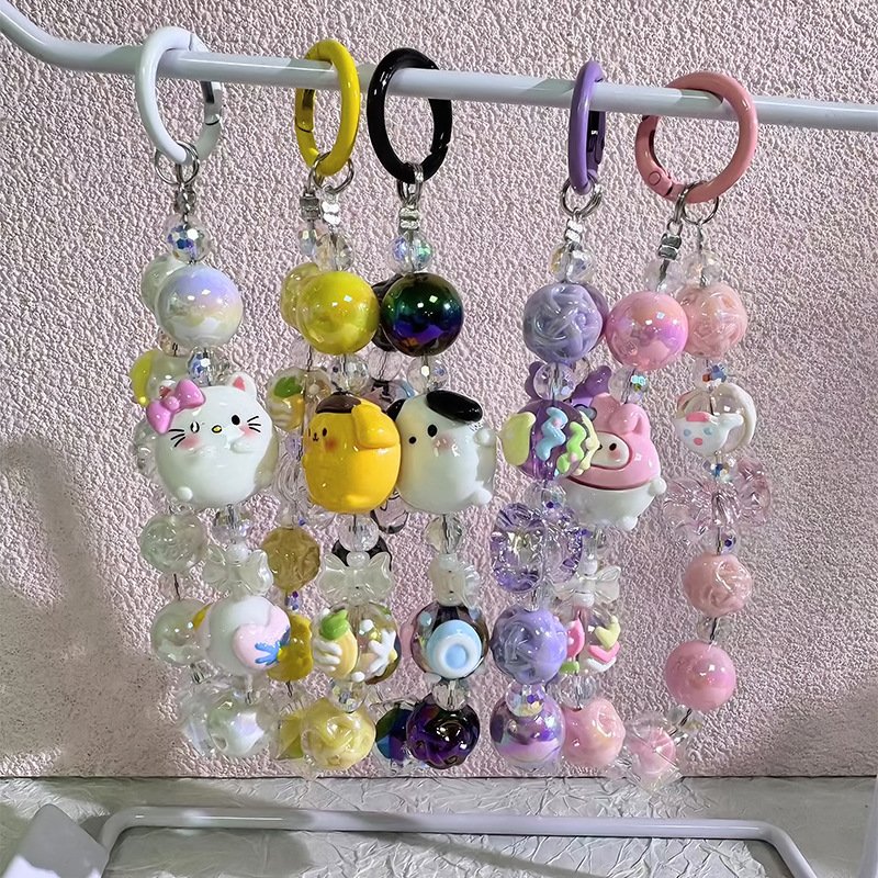 Ins Handmade Colorful Crystal Bead Mobile Phone Chain For Women Wrist Strap Keychain Cute Flower Mobile Phone Strap Lanyard