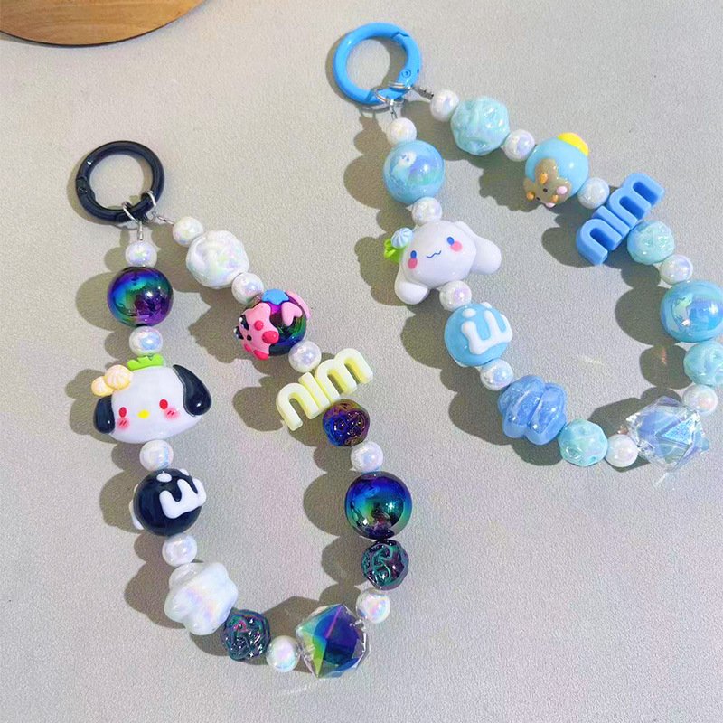 Ins Handmade Colorful Crystal Bead Mobile Phone Chain For Women Wrist Strap Keychain Cute Flower Mobile Phone Strap Lanyard