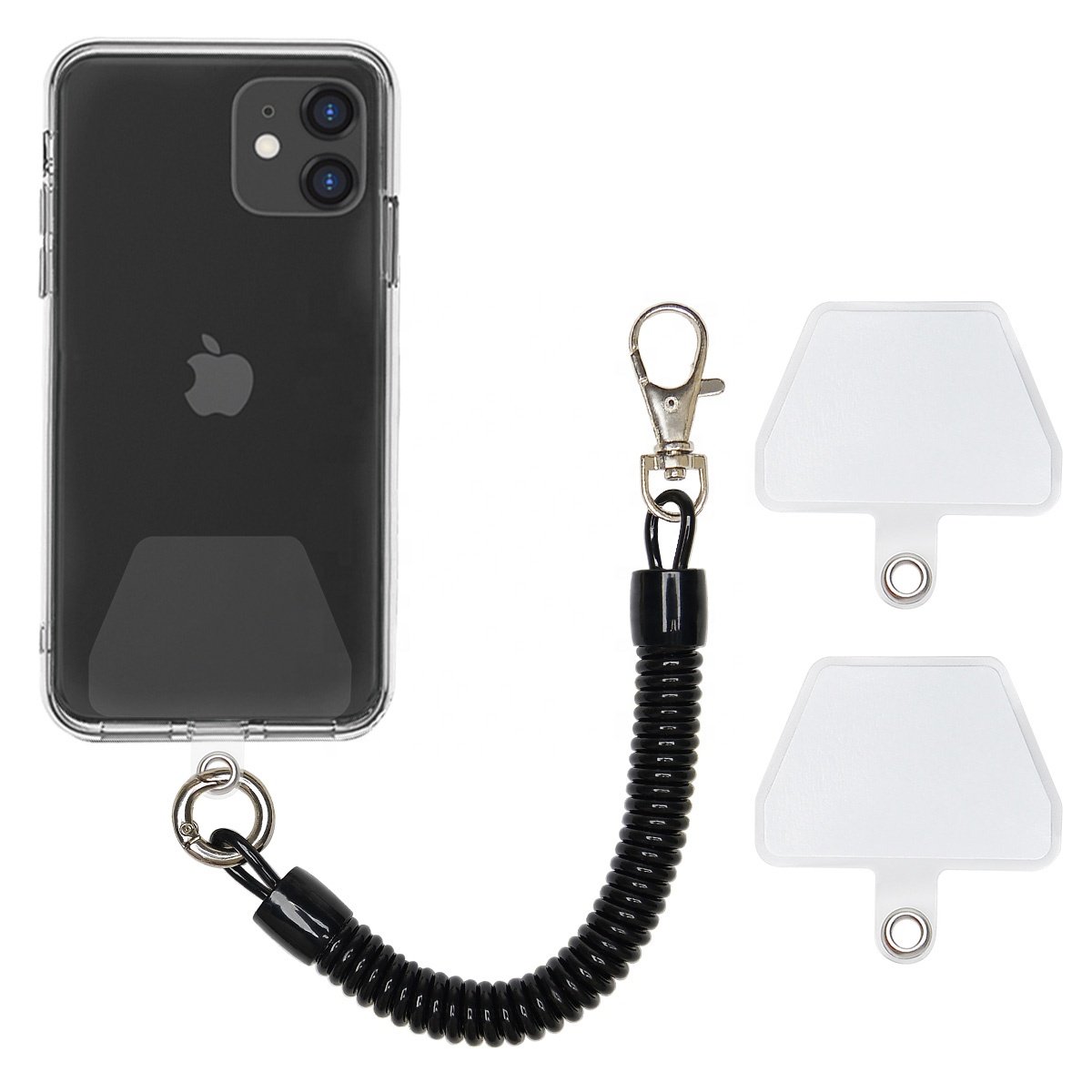 Universal phone lanyard manufacturers supply mobile phone pendant rope elastic keychain carabiner black spring rope