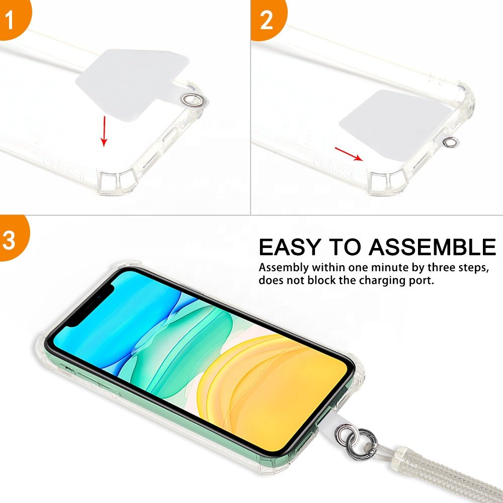 Universal phone lanyard manufacturers supply mobile phone pendant rope elastic keychain carabiner black spring rope