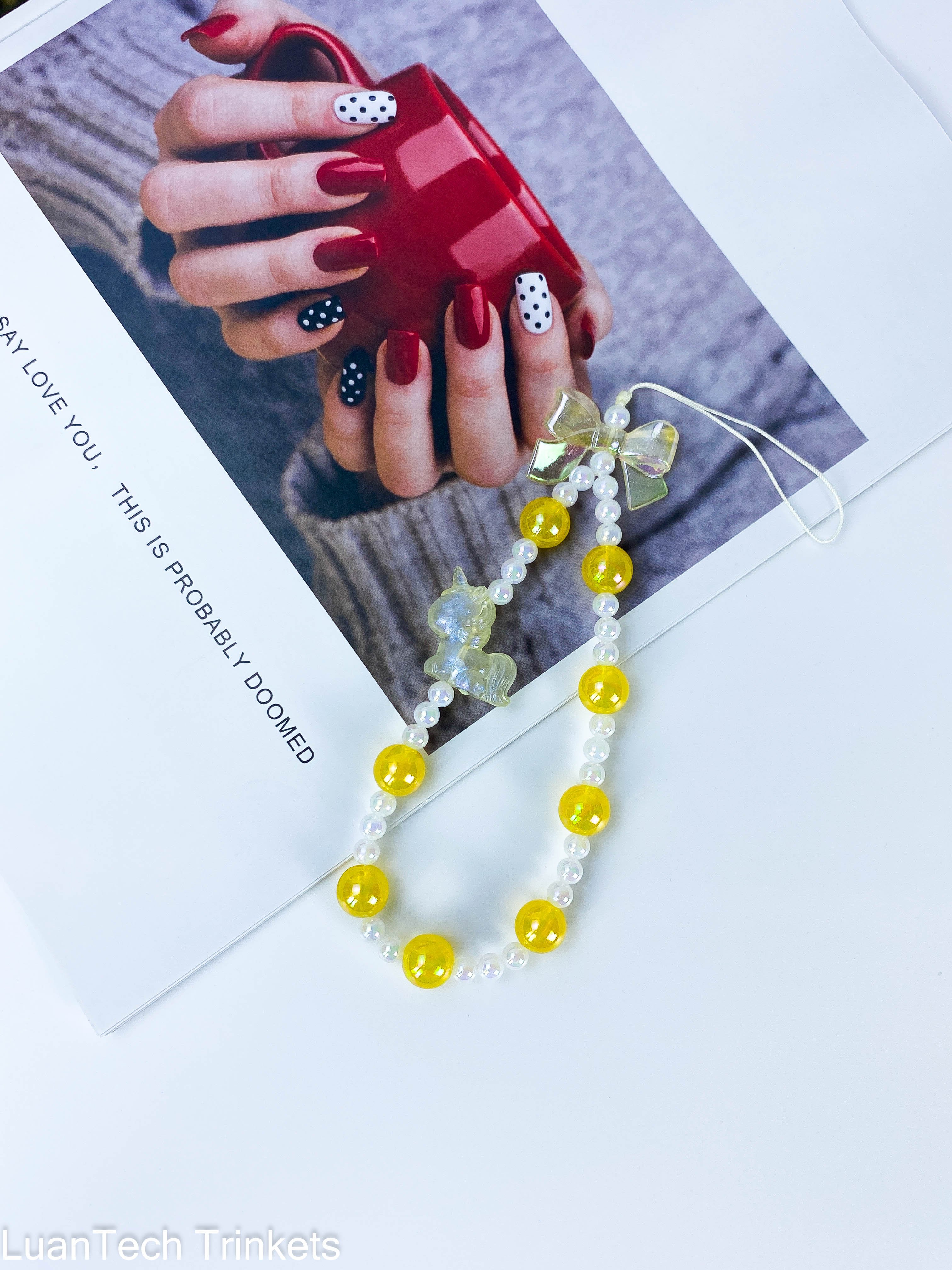 Handmade DIY Cellphone Case Chain Y2K Bowknot Beaded Phone Chain For Girls Wrist Anti-loss Rope