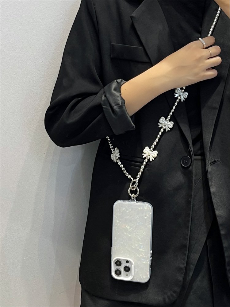 Hot sale plastic resin heart bow beaded Wrist Straps for Phone Popular Mobile Phone Key Chain Crossbody Lanyard Charm with Patch