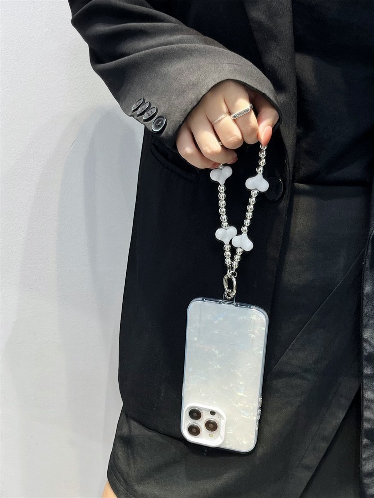 Hot sale plastic resin heart bow beaded Wrist Straps for Phone Popular Mobile Phone Key Chain Crossbody Lanyard Charm with Patch