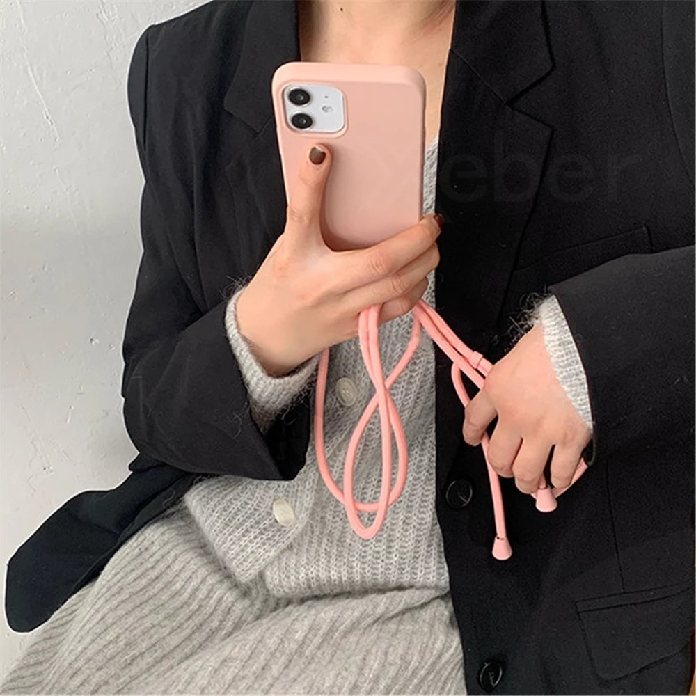 Mobile phones Silicone Case Necklace Lanyard Cross body Neck Strap/Cord/Rope Phone Case For Iphone 13 Pro Max 12 11 Xs