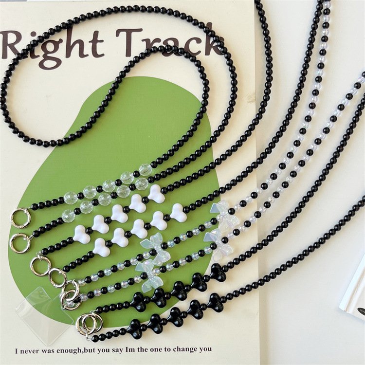 Universal Plastic Butterfly Bow Phone Charm Beads Crossbody Shoulder Cell Mobile Phone Case Lanyard Chain Strap with Patch
