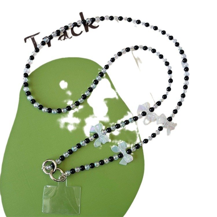 Universal Plastic Butterfly Bow Phone Charm Beads Crossbody Shoulder Cell Mobile Phone Case Lanyard Chain Strap with Patch