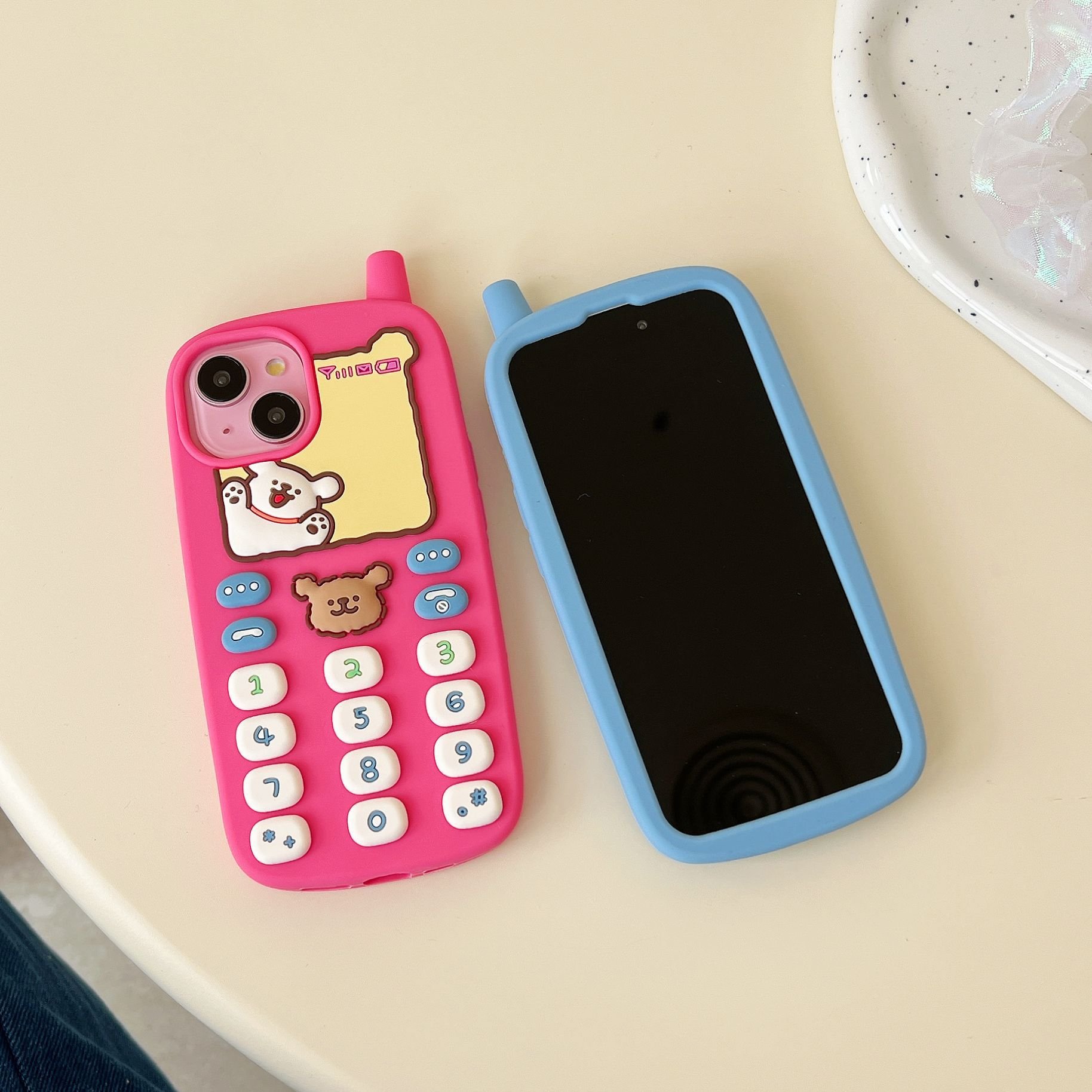 Cute Cellular Silicone Mobile Phone Case For iPhone 16 15 14 13 12 11 Pro max cell bear Press key Cartoon Shockproof Back Cover