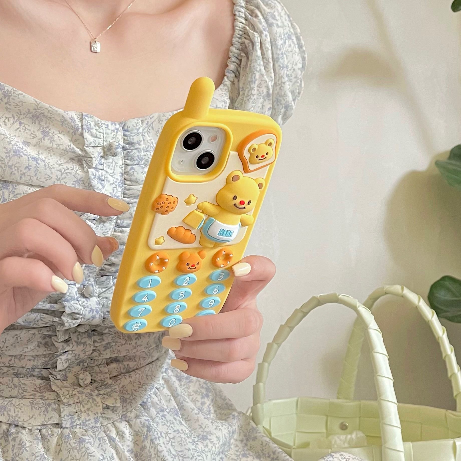 Cute Cellular Silicone Mobile Phone Case For iPhone 16 15 14 13 12 11 Pro max cell bear Press key Cartoon Shockproof Back Cover