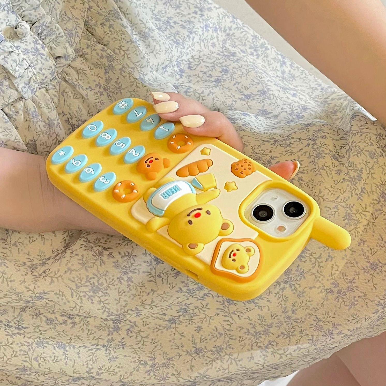 Cute Cellular Silicone Mobile Phone Case For iPhone 16 15 14 13 12 11 Pro max cell bear Press key Cartoon Shockproof Back Cover