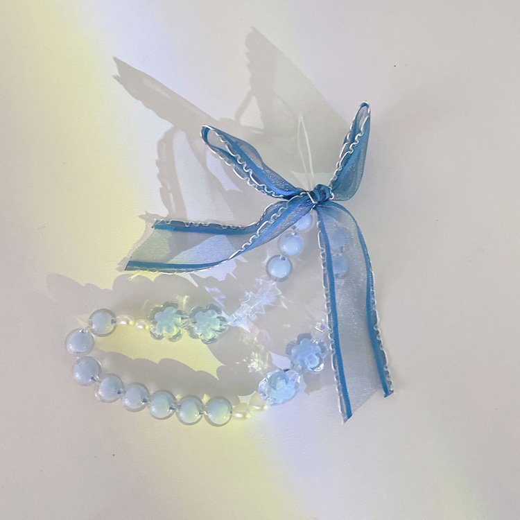 Luxury cute transparent colorful chain mobile phone straps 3D pearl bow Wrist Bead Charms Cute Phone Charm Strap