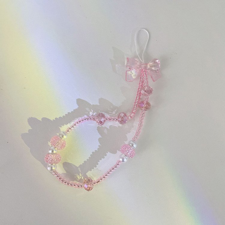 Luxury cute transparent colorful chain mobile phone straps 3D pearl bow Wrist Bead Charms Cute Phone Charm Strap