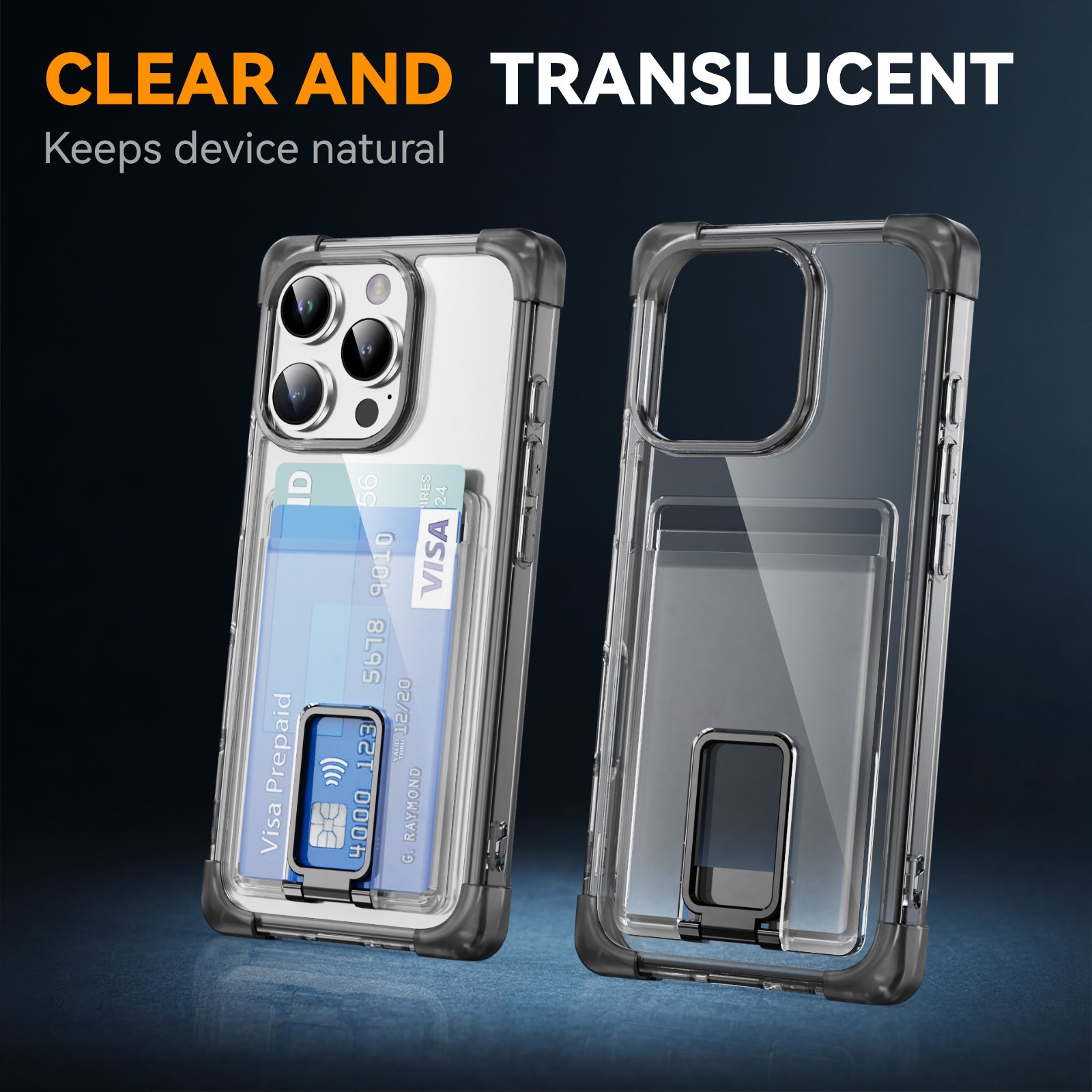 Metal Ring Holder Hard Acrylic Back TPU Side Transparent Clear Case Card Wallet Function Mobile Cover for iPhone 16 Pro Max