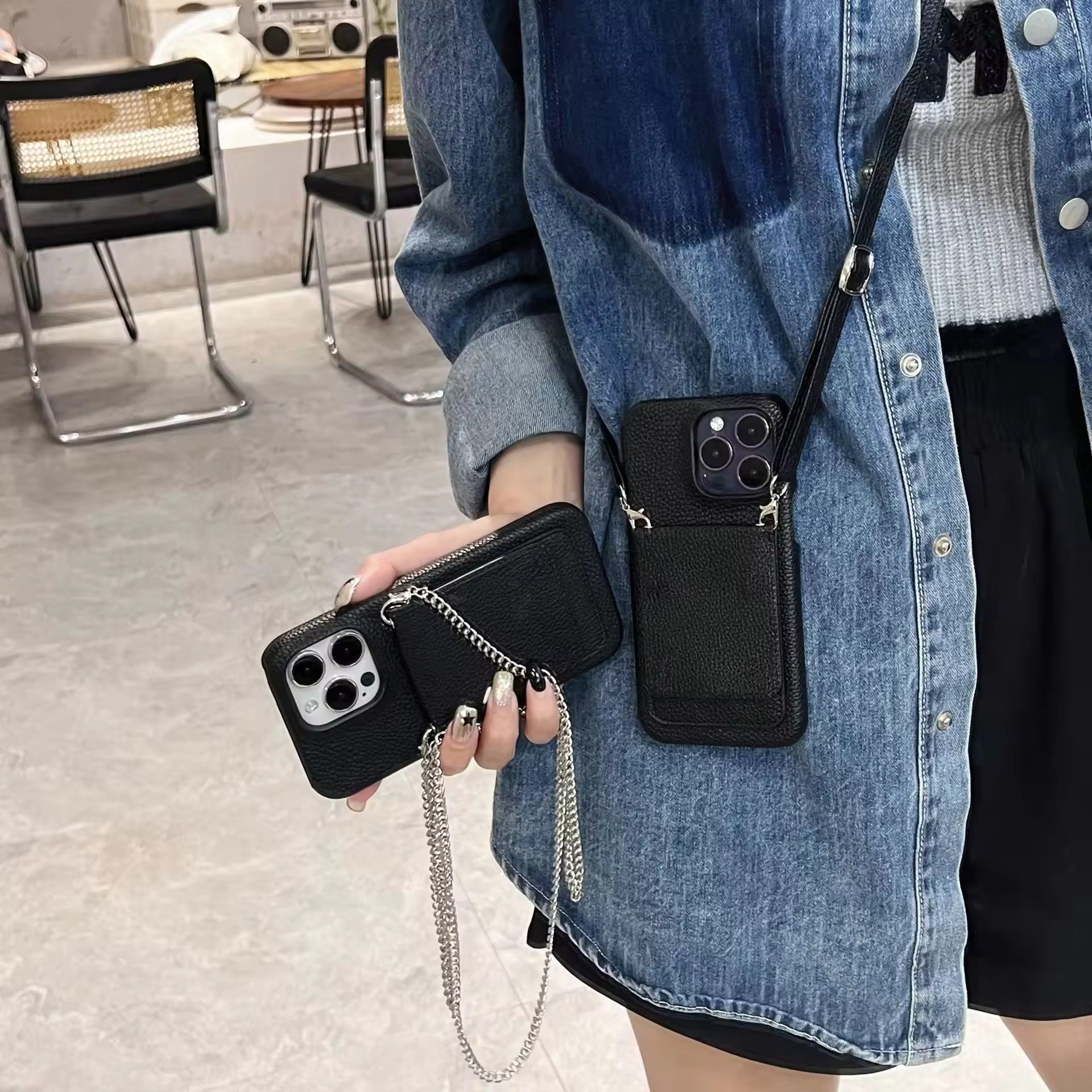 Pu Leather Crossbody Shoulder Card Bag Lanyard Holder Phone Case Cover For iPhone 13 14 15 Pro Max Wallet Sling Bag Phone Case