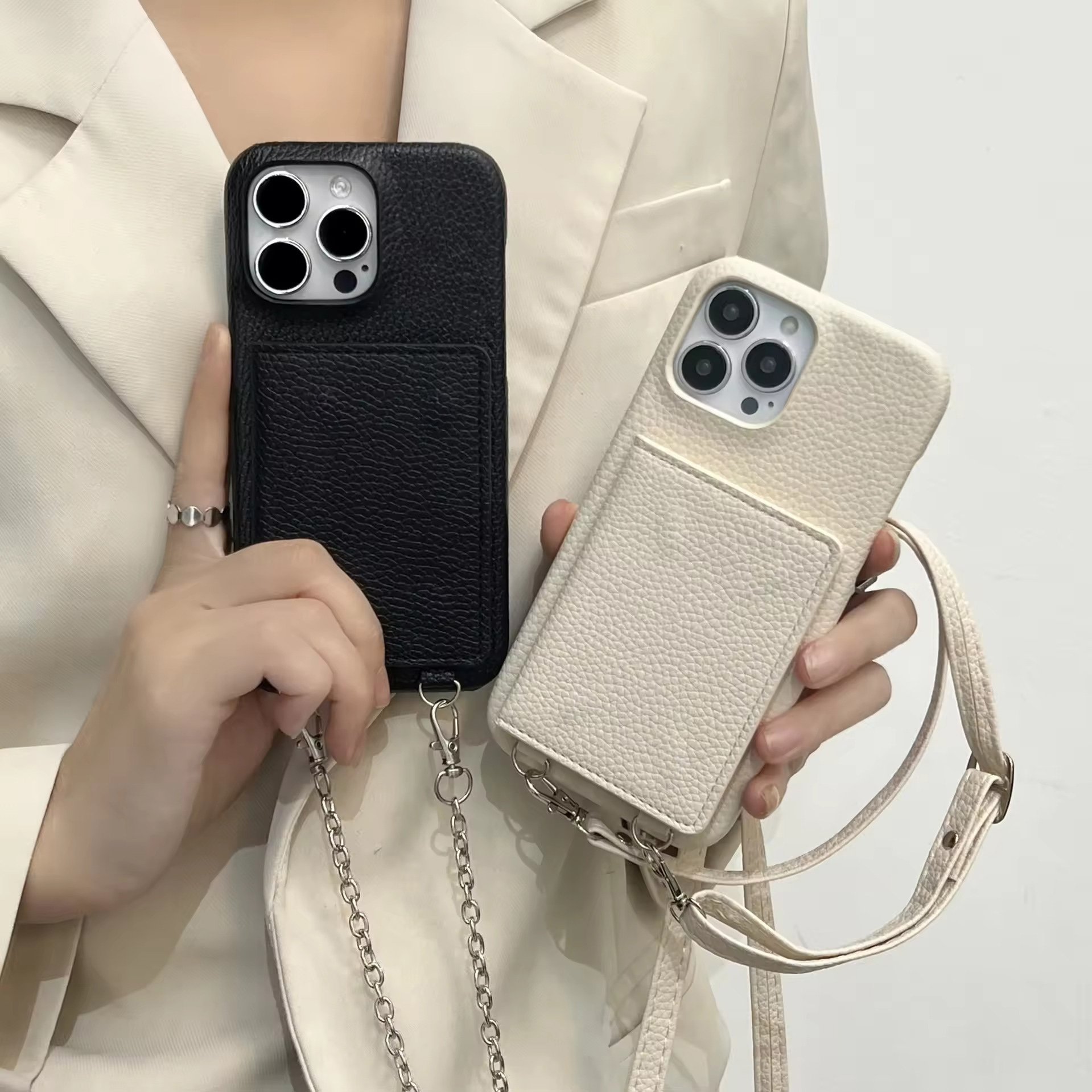 Pu Leather Crossbody Shoulder Card Bag Lanyard Holder Phone Case Cover For iPhone 13 14 15 Pro Max Wallet Sling Bag Phone Case
