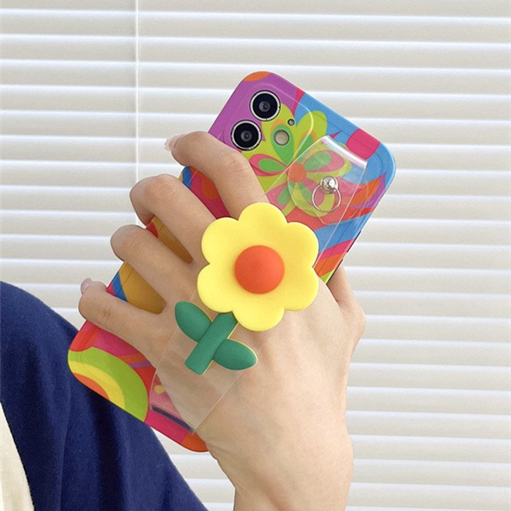 Fashion Girls IMD Flower Wrist Strap Mobile Phone Case For iPhone 11 12 13 14 15 16 pro max Wristband Shockproof Protect Cover