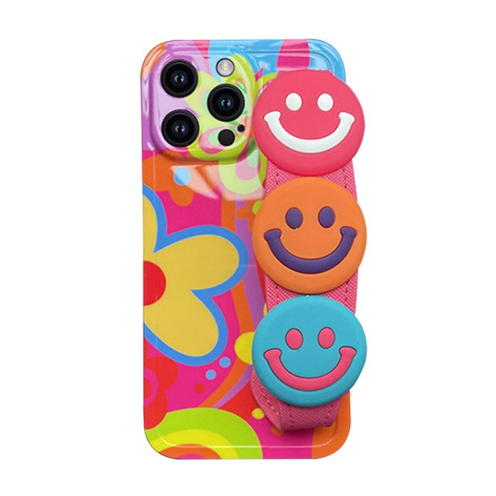 Fashion Girls IMD Flower Wrist Strap Mobile Phone Case For iPhone 11 12 13 14 15 16 pro max Wristband Shockproof Protect Cover