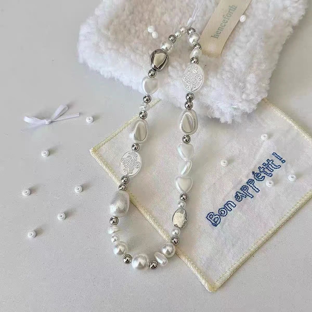 INS Handmade Colorful Crystal Bead Mobile Phone Chain For Women Wrist Strap Keychain pearl Mobile Phone Strap Lanyard