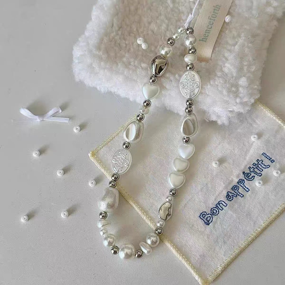 INS Handmade Colorful Crystal Bead Mobile Phone Chain For Women Wrist Strap Keychain pearl Mobile Phone Strap Lanyard