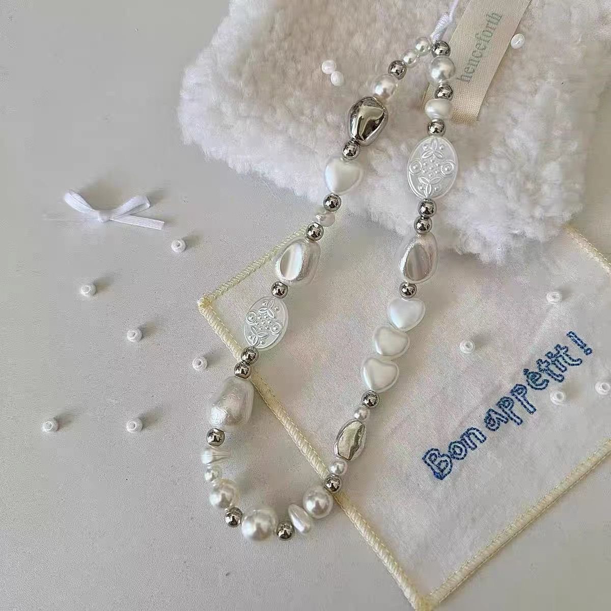 INS Handmade Colorful Crystal Bead Mobile Phone Chain For Women Wrist Strap Keychain pearl Mobile Phone Strap Lanyard