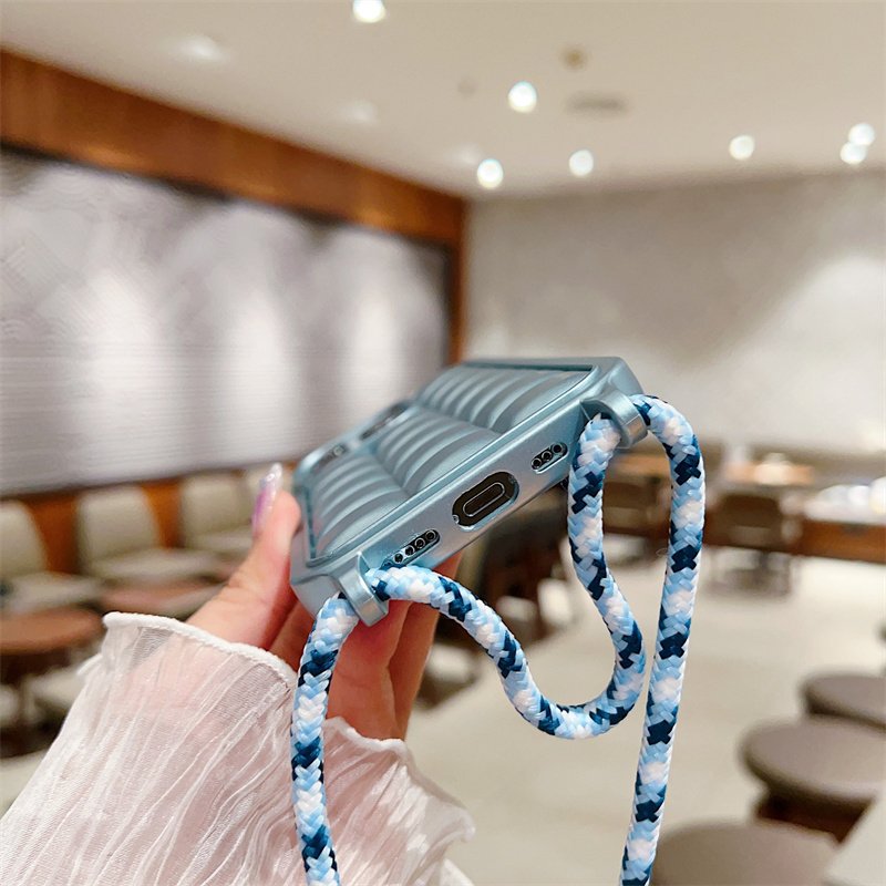 Fashion crossbody strap lanyard phone case for iphone 15 14 13 12 pro max shockproof plating lattice bumper soft cover