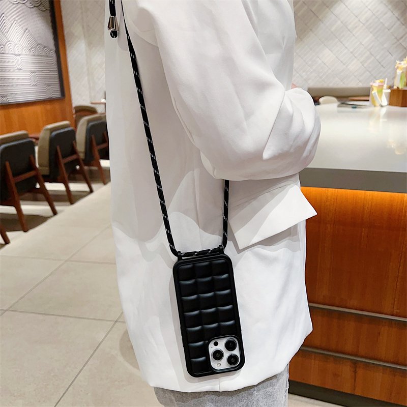 Fashion crossbody strap lanyard phone case for iphone 15 14 13 12 pro max shockproof plating lattice bumper soft cover