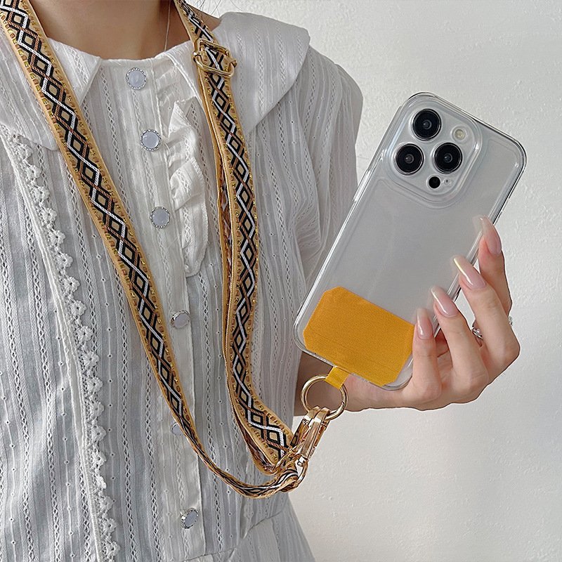 Retro Embroidered Crossbody Mobile Phone Lanyard Removable Adjustable Neck Strap with Clip Universal Phone Case Anti-lost Rope