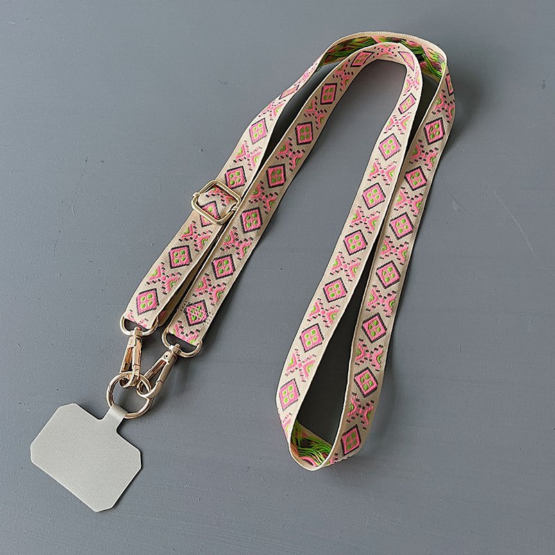 Retro Embroidered Crossbody Mobile Phone Lanyard Removable Adjustable Neck Strap with Clip Universal Phone Case Anti-lost Rope