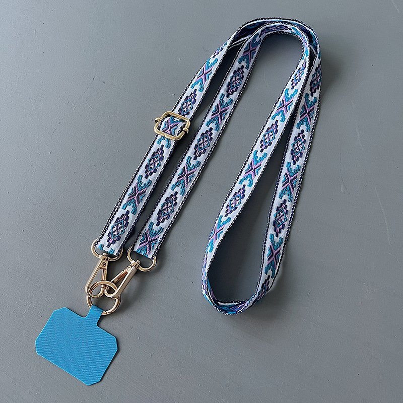 Retro Embroidered Crossbody Mobile Phone Lanyard Removable Adjustable Neck Strap with Clip Universal Phone Case Anti-lost Rope