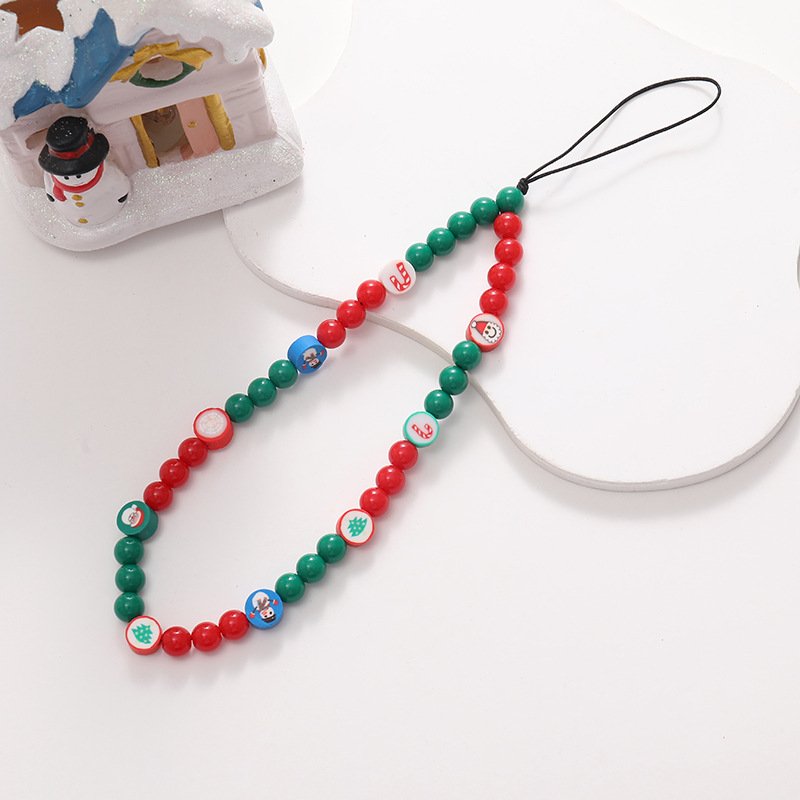 Xmas Christmas Phone Charms 2023 New Arrival Handmade Acrylic Beaded Lanyard Christmas Phone Strap