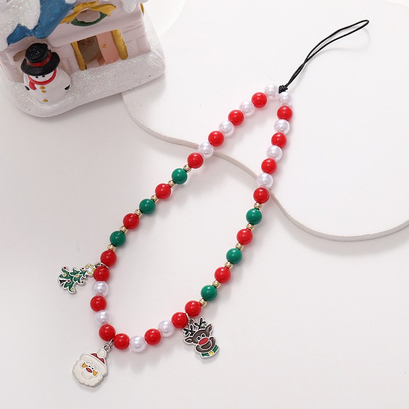 Xmas Christmas Phone Charms 2023 New Arrival Handmade Acrylic Beaded Lanyard Christmas Phone Strap