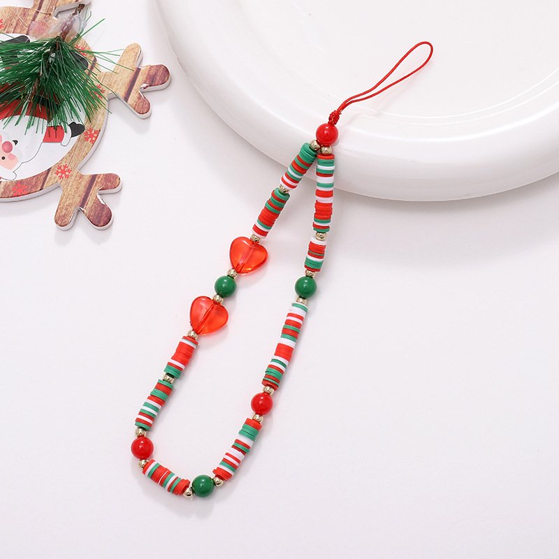 Xmas Christmas Phone Charms 2023 New Arrival Handmade Acrylic Beaded Lanyard Christmas Phone Strap