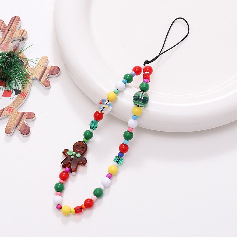 Xmas Christmas Phone Charms 2023 New Arrival Handmade Acrylic Beaded Lanyard Christmas Phone Strap