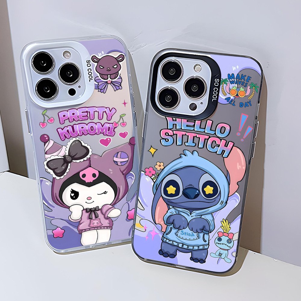 Cute Stitch Acrylic Mobile Phone Case For iPhone 16 15 14 13 12 11 Pro max Kulomi IMD custom Cartoon tpu Shockproof Back Cover