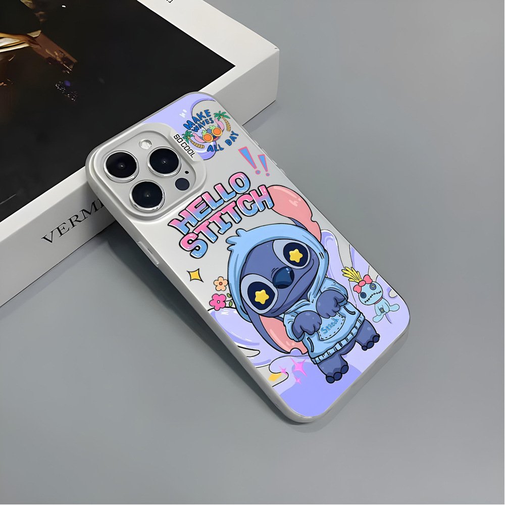 Cute Stitch Acrylic Mobile Phone Case For iPhone 16 15 14 13 12 11 Pro max Kulomi IMD custom Cartoon tpu Shockproof Back Cover