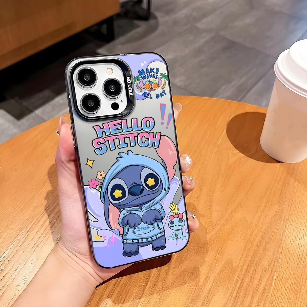 Cute Stitch Acrylic Mobile Phone Case For iPhone 16 15 14 13 12 11 Pro max Kulomi IMD custom Cartoon tpu Shockproof Back Cover