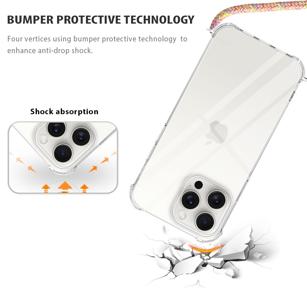 Shockproof Clear Mobile Phone Case with Lanyard For iPhone 16 15 14 13 12 11 Pro Max X XS XR 7 8 Plus SE