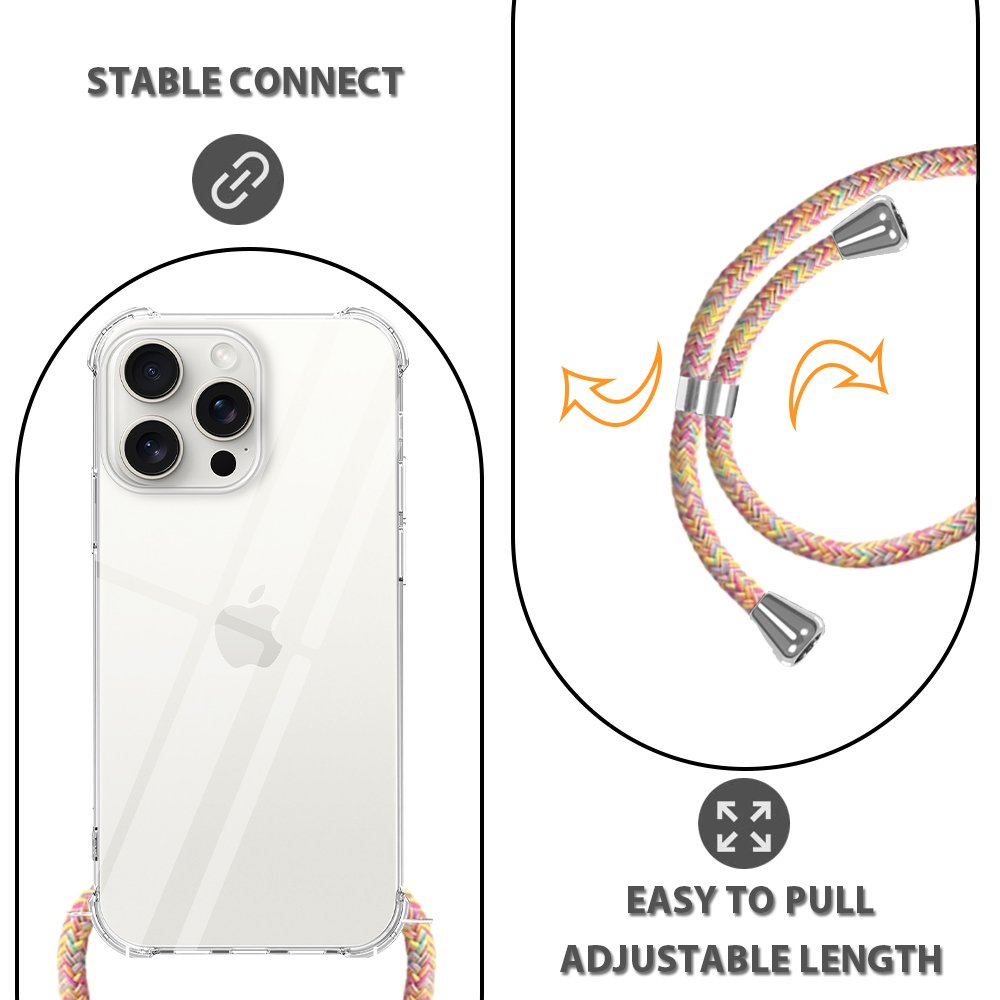 Shockproof Clear Mobile Phone Case with Lanyard For iPhone 16 15 14 13 12 11 Pro Max X XS XR 7 8 Plus SE