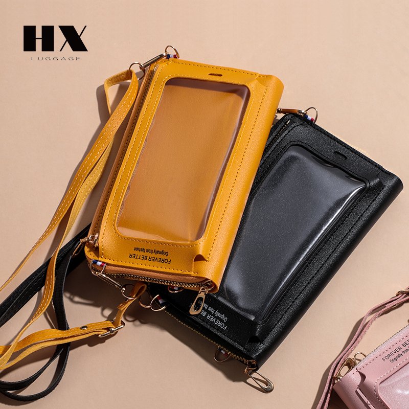 PU PVC Women's shoulder bags message portable handmade leather waterproof phone pouch fashion zipper closure multifunction