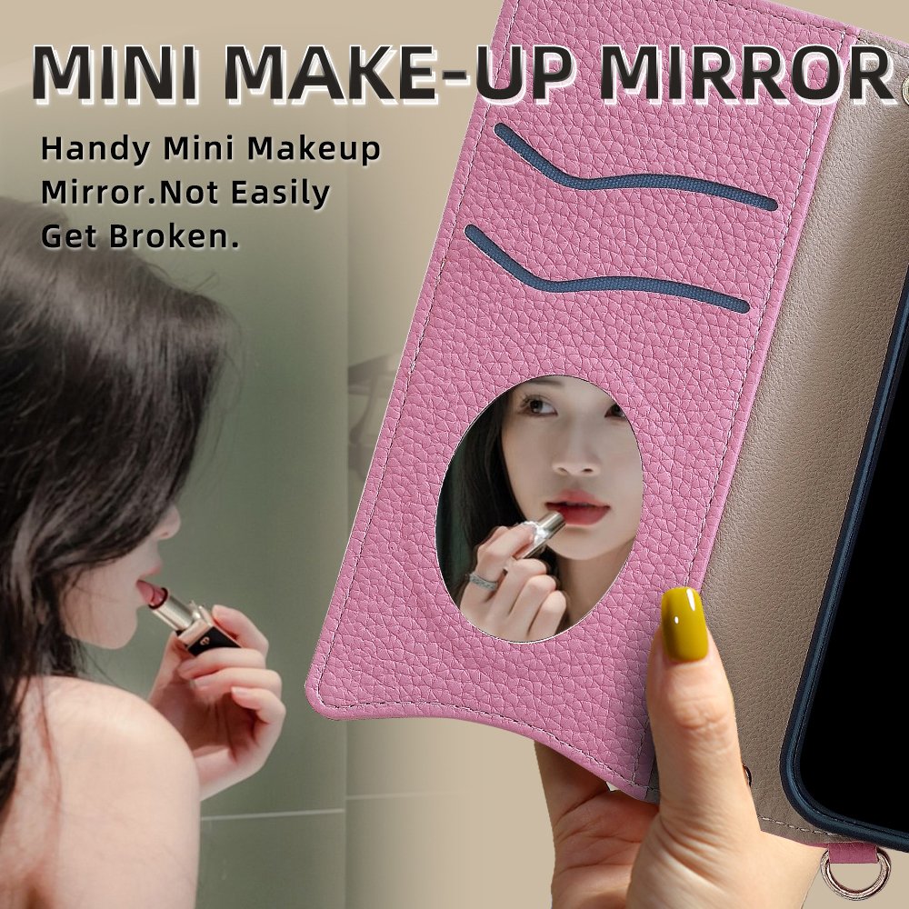 New Trend Wholesale mobile Smart Phone case For Samsung Galaxy S24 S23 S22 S20 Note 10 20 Ultra Plus Mirror Strap Zipper Pouch