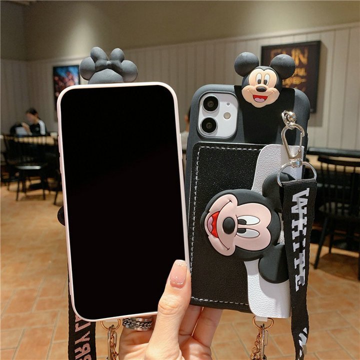 Hot Silicone Cover Cartoon Mickey Phone Case For iPhone 14 13 12 11Pro XS Cute Minnie Cell Phone Shell With Wallet Phone Strap